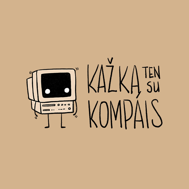 Hand drawn logo for a geeky podcast: cute retro computer character and lettering.